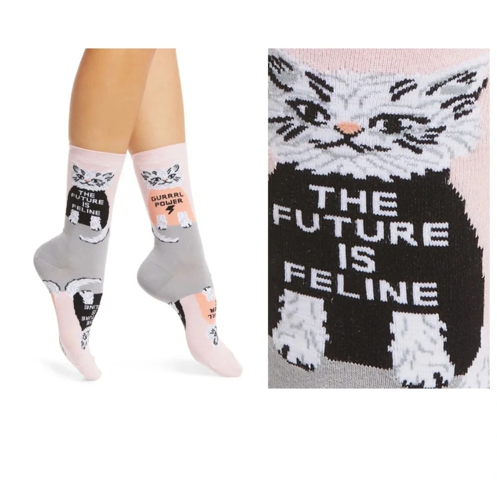 YELLOW OWL WORKSHOP THE FUTURE IS FELINE WOMENS SOCKS OS NWT